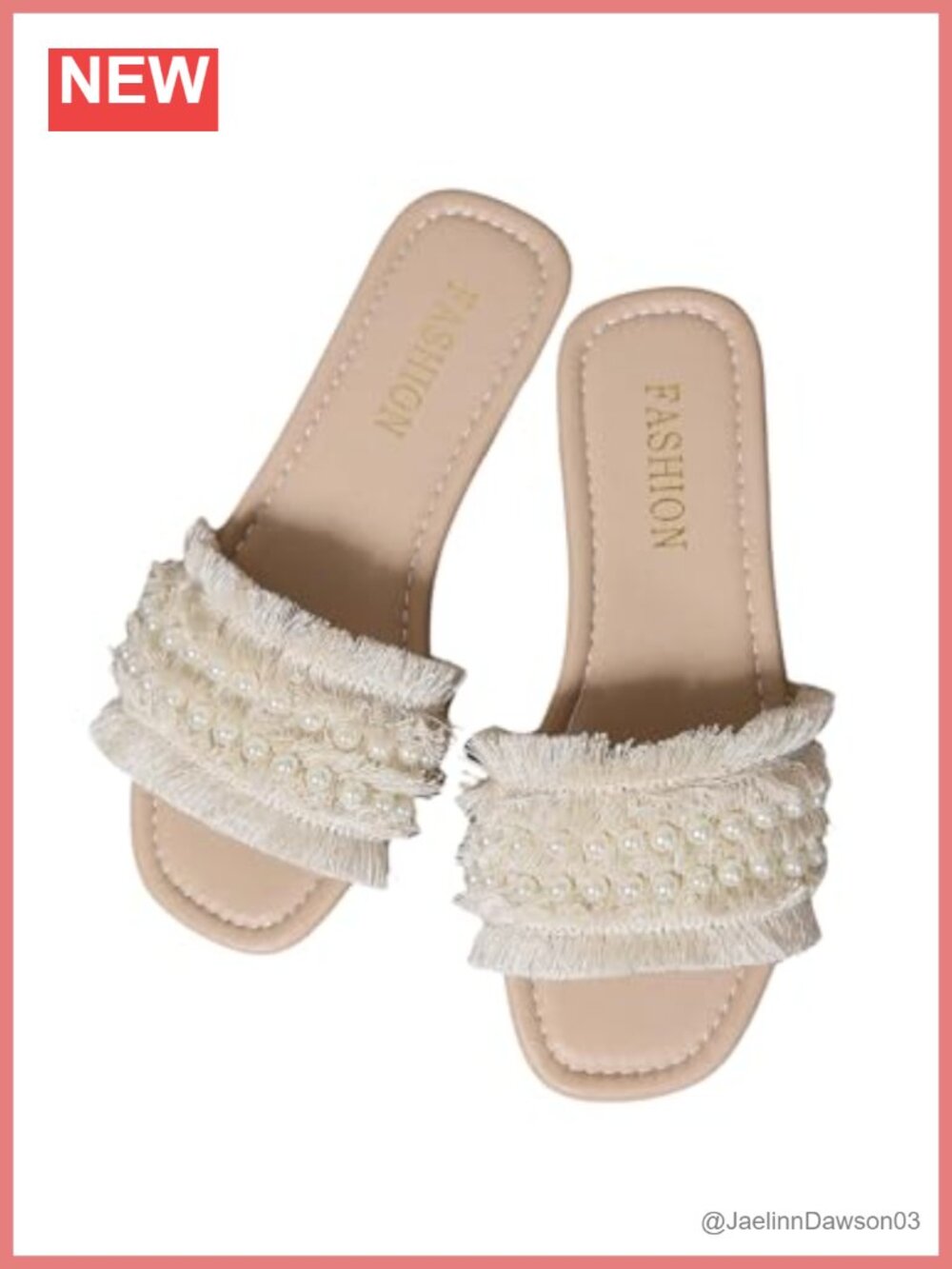 Women's Flat Sandals with Pearls Chain Dressy Slip On Open Toe Slide Summer
